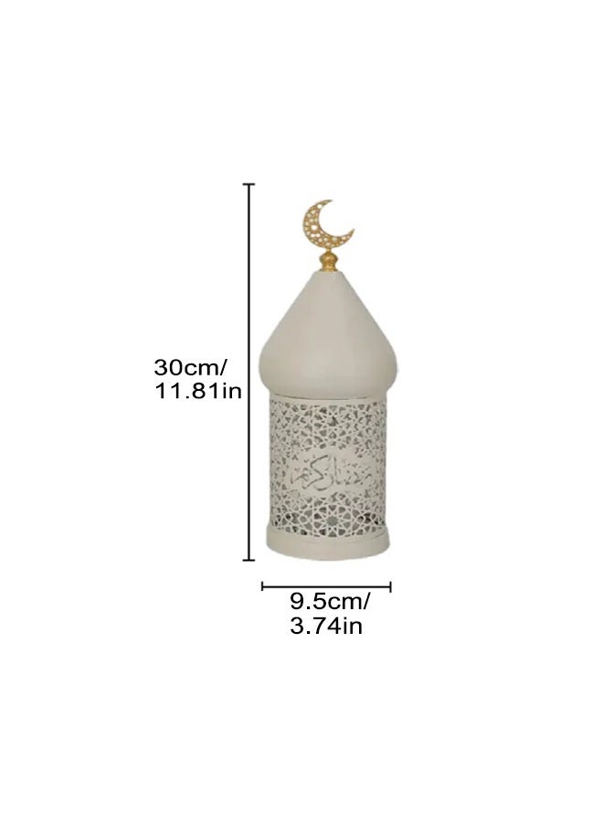 Ramadan Hollowed-out Led Lantern, Eid Lighting Fixtures - Battery Operated Moroccan Hollow-out Iron LED Light for Home, Desk, Bedroom, Living Room, Decoration & Gift (White - Excluding the battery) - Image 2